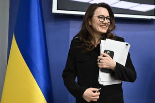 Ukrainian Minister of Economy and the First Deputy Prime Minister Julia Svyrydenko leaves a press conference in Kiev